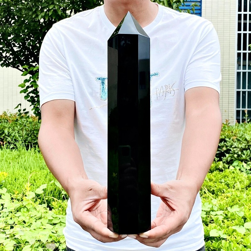 6.72LB Natural obsidian obelisk quartz crystal energy column
