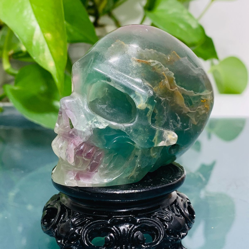 232g Natural Colourful Fluorite Hand Carved Crystal Skull Meditation Medium