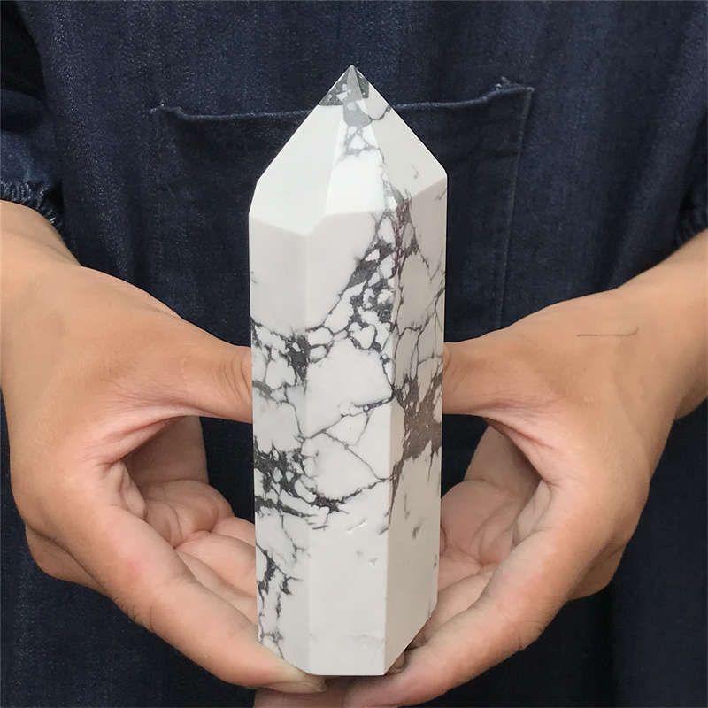 570g Howlite Obelisk Quartz Crystal Wand Point Tower Decor Healing Gem