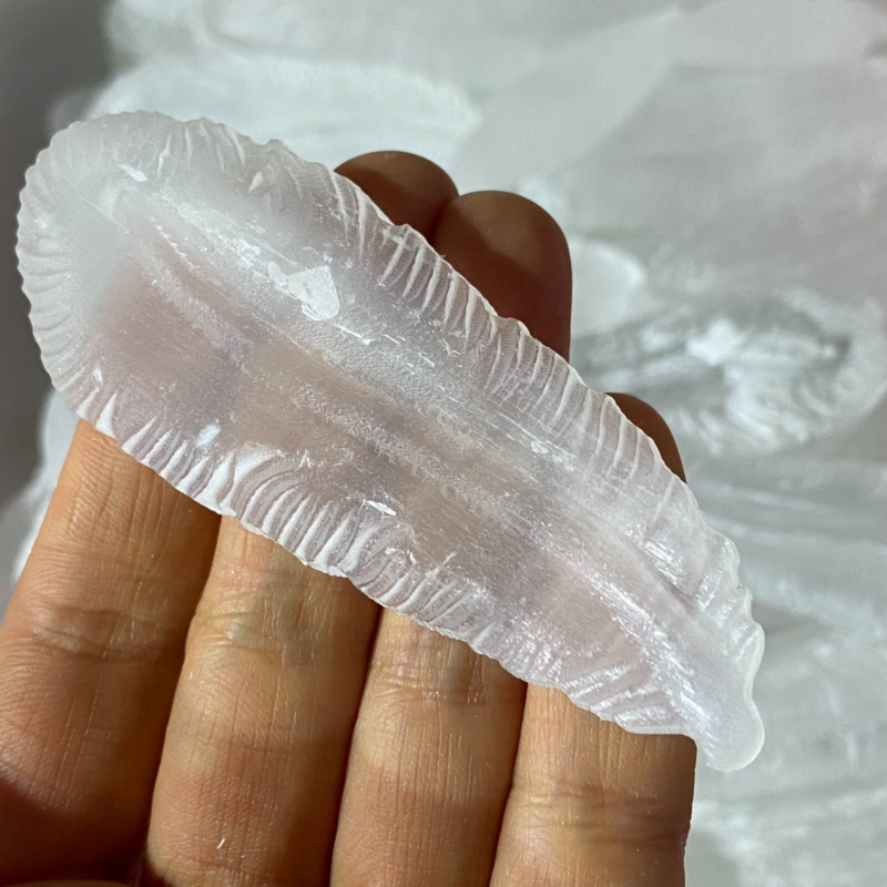2"+Natural Gypsum Selenite feather Hand Carved Quartz Crystal Reiki healing 1PC