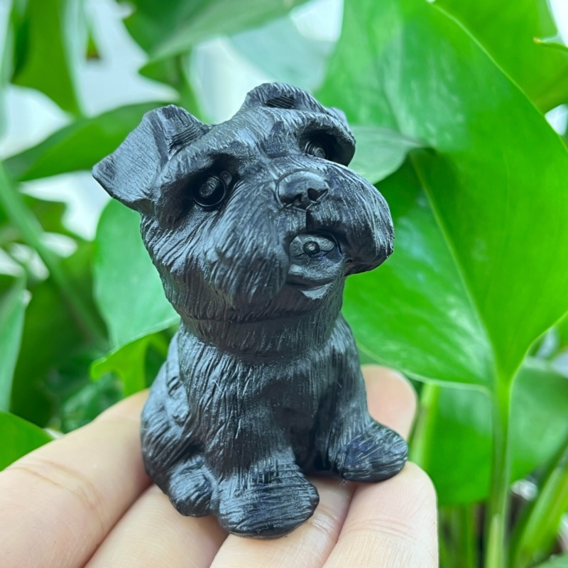 1pc Natural obsidian Schnauzer dog hand carved quartz crystal animal skull 2"