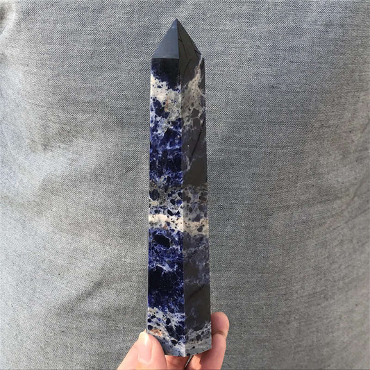 630g Natural Sodalite Obelisk Quartz Crystal Point Wand Tower Reiki Healing Gem