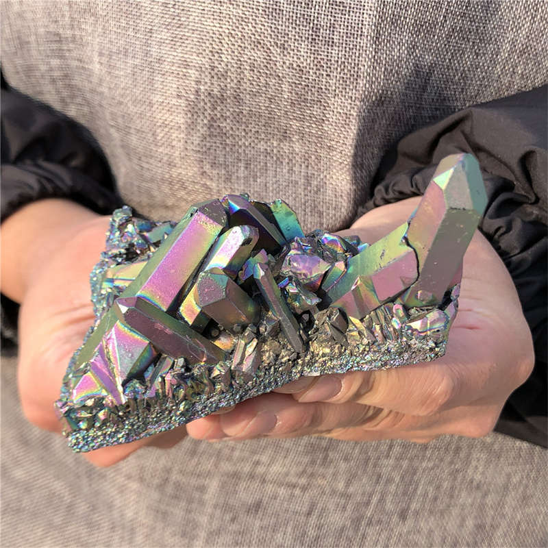 250g Electroplate Rainbow cluster quartz crystal mineral specimen reiki healing