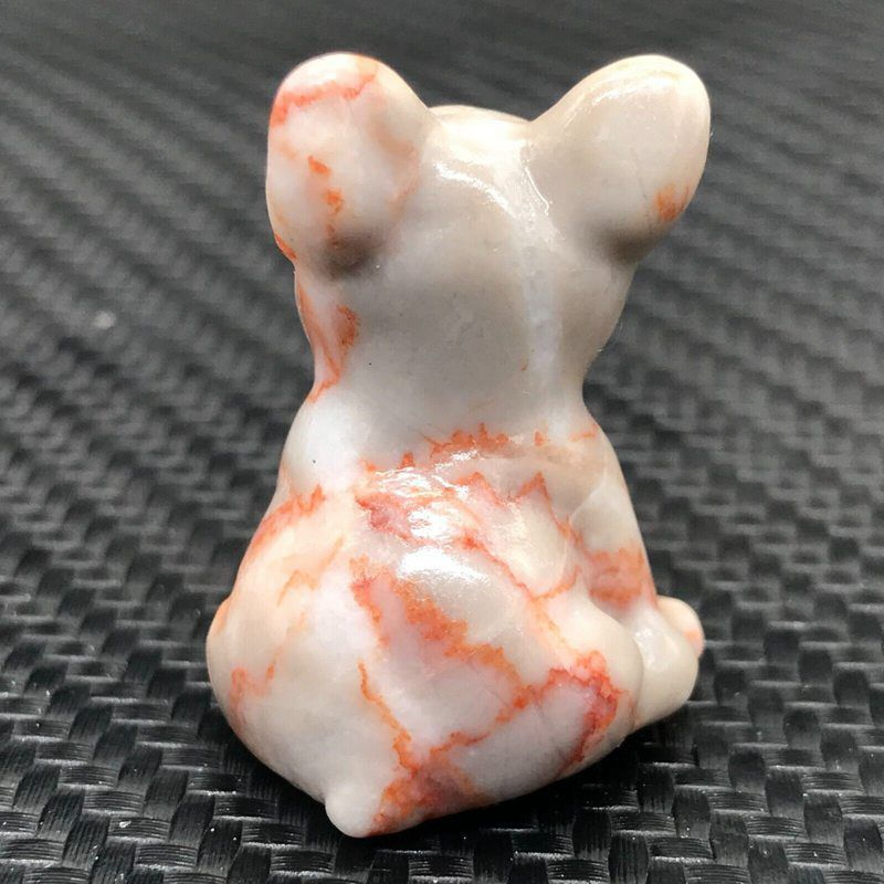 Natural Quartz Crystal Carved Rough Stone French Bulldog Healing Animal Decor
