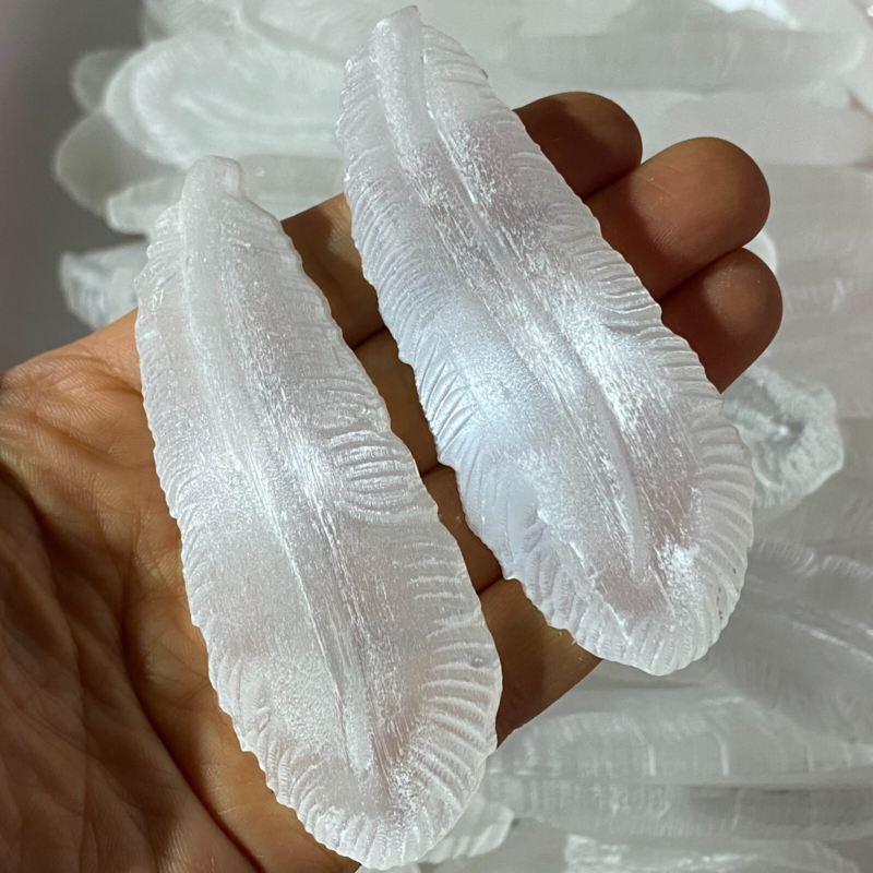 2"+Natural Gypsum Selenite feather Hand Carved Quartz Crystal Reiki healing 1PC
