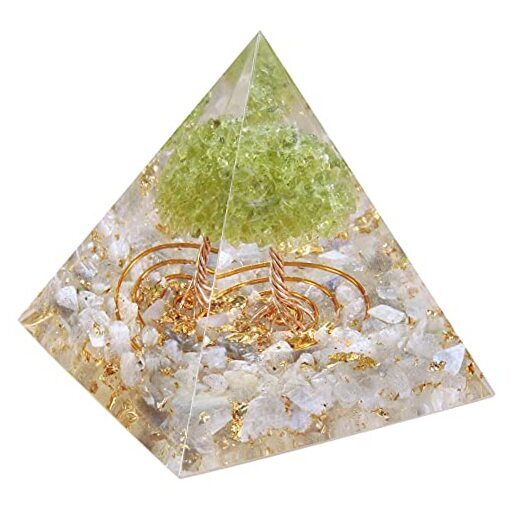 Handmade Tree of Life Orgone Crystal Pyramid, Healing Stone Grey/Labradorite
