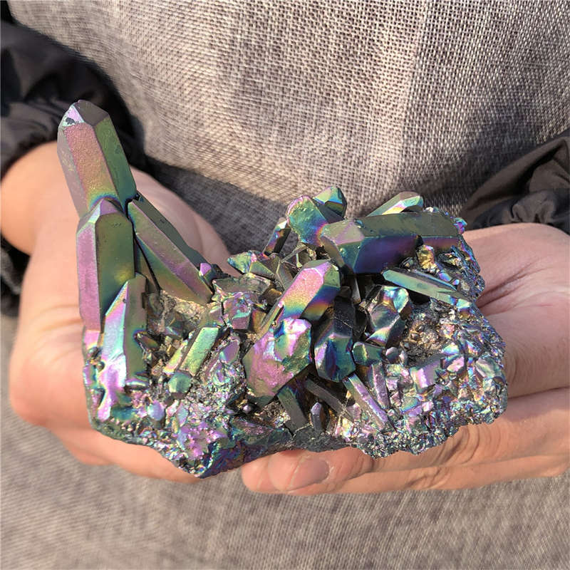 250g Electroplate Rainbow cluster quartz crystal mineral specimen reiki healing