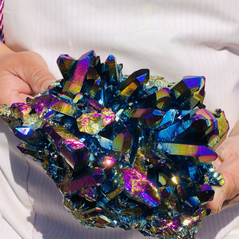 2.9LB Color Flame Aura Electroplate Quartz Crystal Specimen Healing point 447