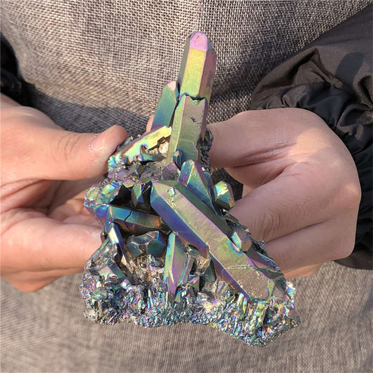 250g Electroplate Rainbow cluster quartz crystal mineral specimen reiki healing