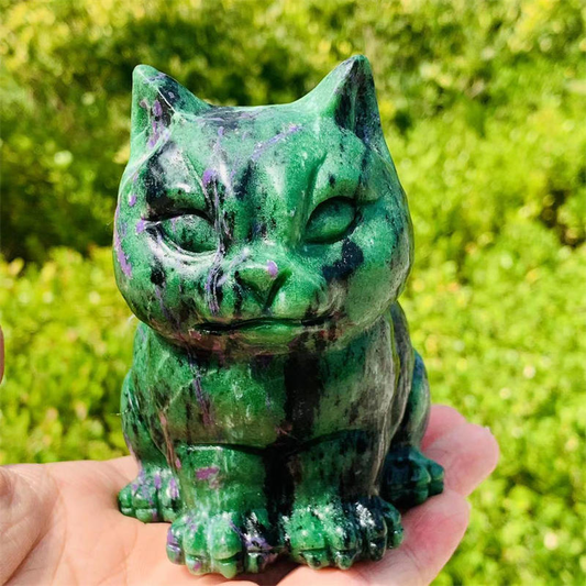 1pc Natural zoisite cat hand carved Quartz Crystal skull Reiki