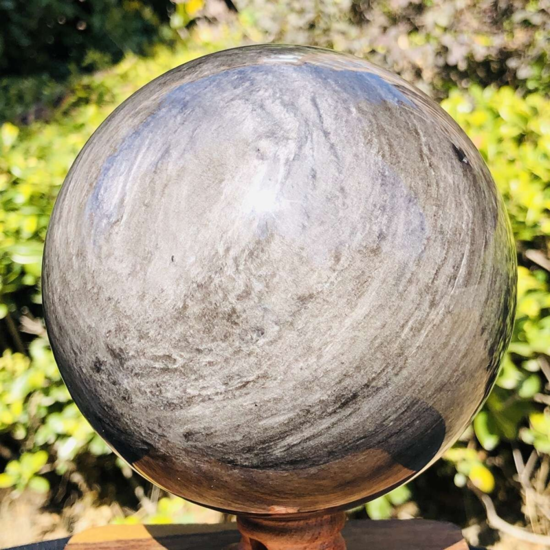 2150G HUGE Natural Silver Obsidian Sphere Crystal quartz Ball Healing 779
