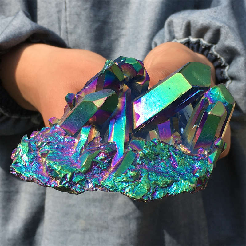 300g Electroplate Rainbow cluster quartz crystal mineral specimen reiki healing