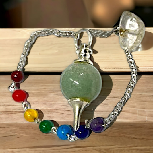 Green Aventurine Round Seven Chakra Pendulum Meditation Healing Spiritual Stone