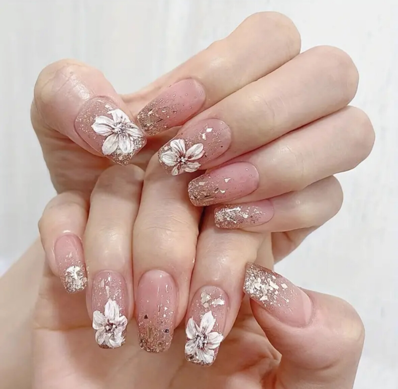 24pcs Press On False Finger Nails Fake Nails Glittered Solid Colours 52 Options