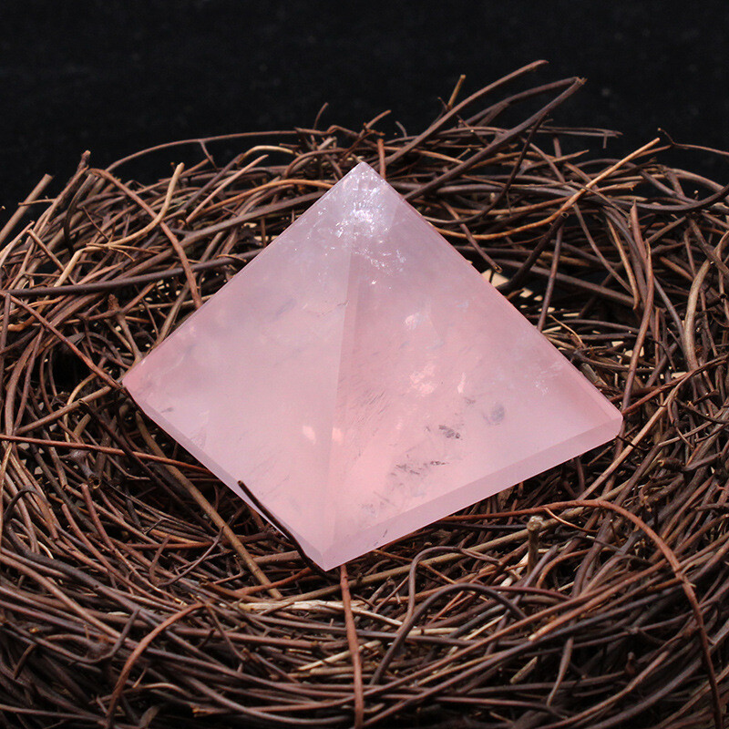 Natural Pink Rose Quartz Crystal Pyramid Healing Mineral Energy Gem Tower Decor