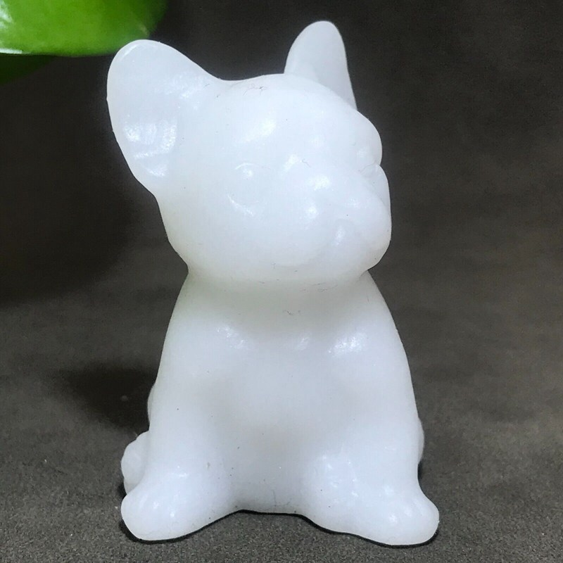 Natural Quartz Crystal Carved Rough Stone French Bulldog Healing Animal Decor