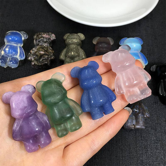 Natural Chakra Quartz Crystal Gloomy Little Bear Carved Animal Reiki Decor Gift