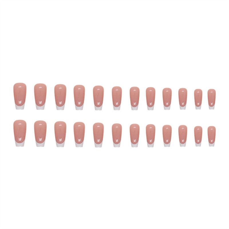 Nude Color French Fake Nail Winter Long Coffin Press on Nails for Nail Art 24pcs