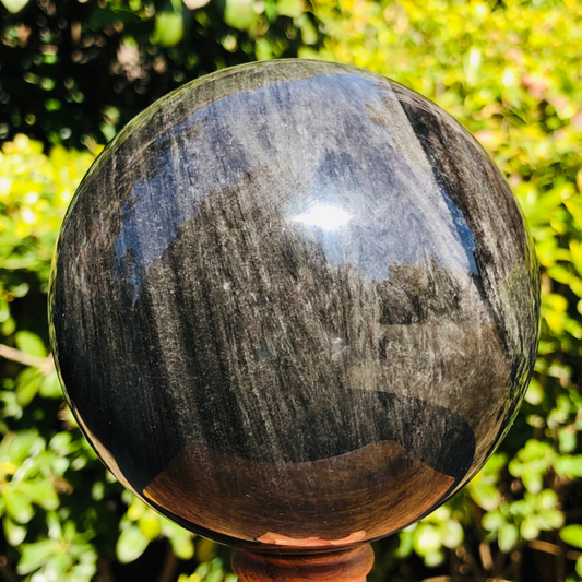 2.5LB TOP Natural Silver Obsidian Sphere Crystal quartz Ball Healing 797