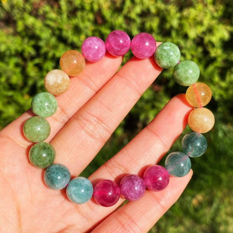 10mm Natural Color Tourmaline Crystal Women Beads Bracelet AAA