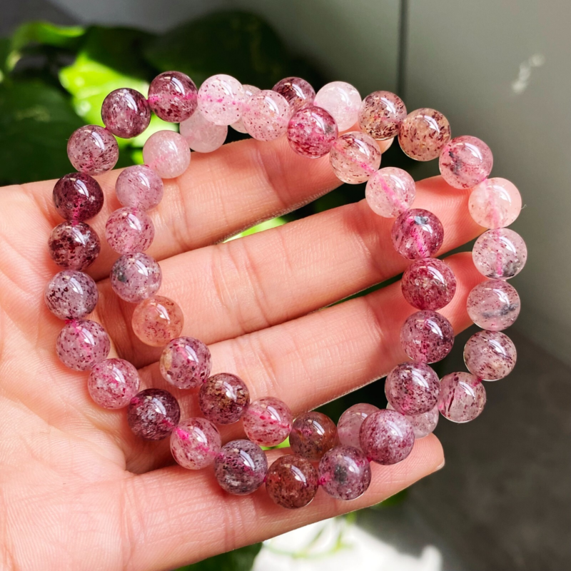 8mm 2Pcs Natural Brazil Super Seven 7 Strawberry Crystal  Beads Bracelet