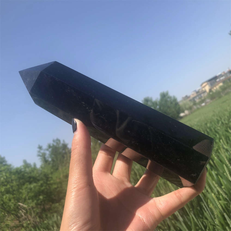690g Natural Obsidian Obelisk Quartz Crystal Point Wand Tower Healing