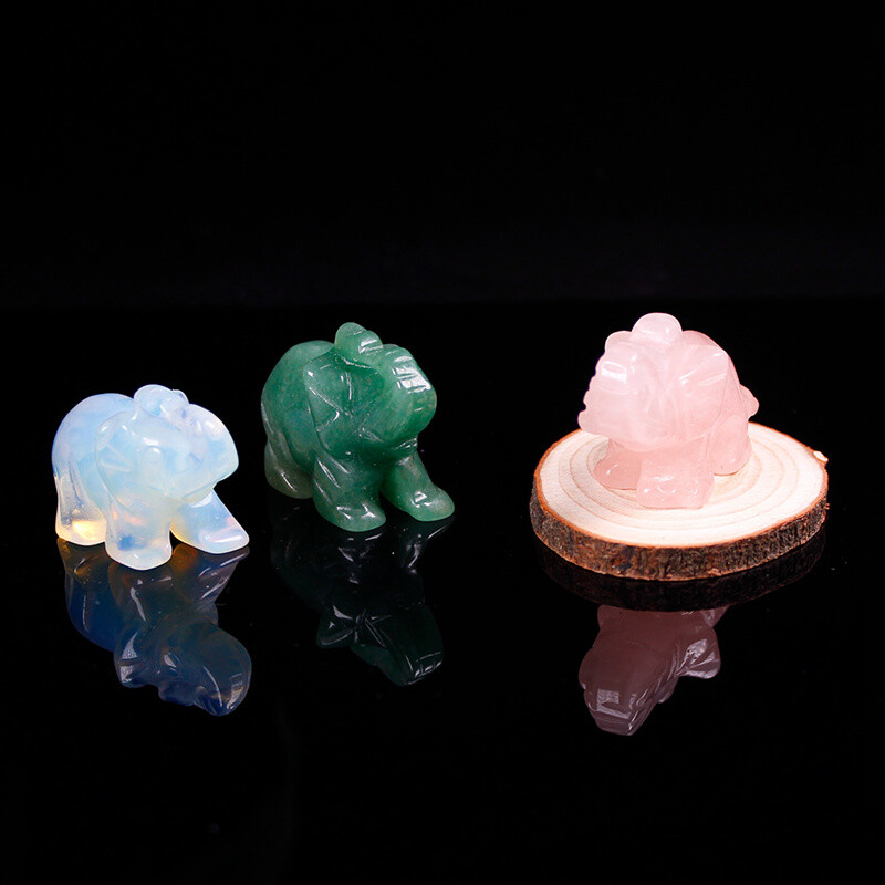 Natural Quartz Crystal Skull Carved Elephant Healing Gemstone Animal Sculpture