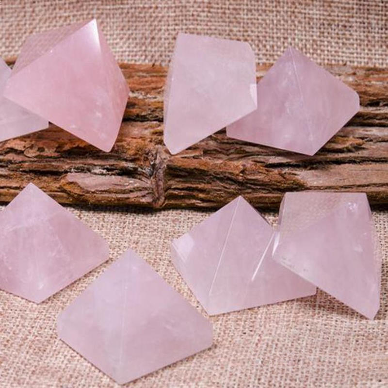 Natural Pink Rose Quartz Crystal Pyramid Healing Mineral Energy Gem Tower Decor