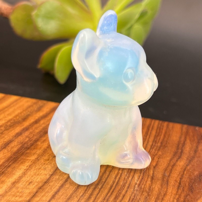 Natural Quartz Crystal Carved Rough Stone French Bulldog Healing Animal Decor