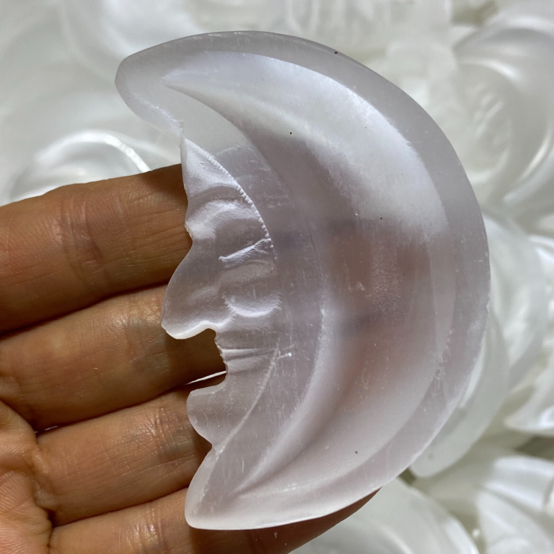 Natural Gypsum Selenite moon Hand Carved Quartz Crystal Reiki healing 1PC