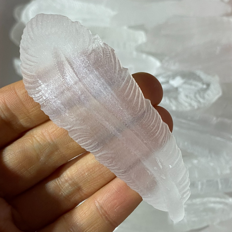 2"+Natural Gypsum Selenite feather Hand Carved Quartz Crystal Reiki healing 1PC
