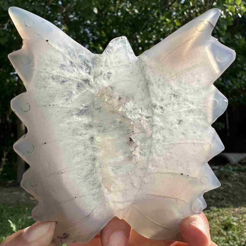 190g natural agate hand carved butterfly skull quartz crystal cluster reiki