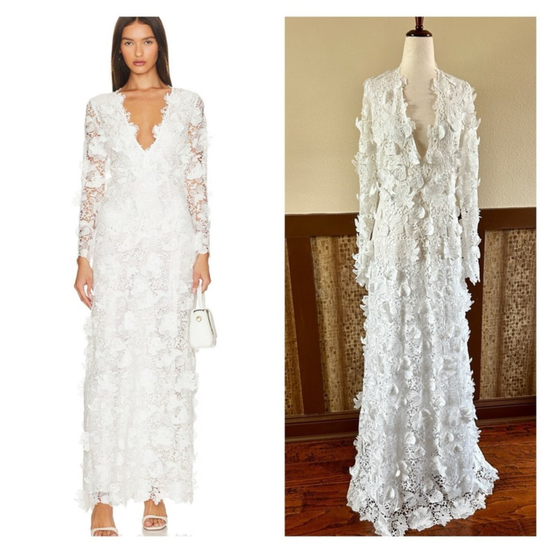 LoveShackFancy Bridal Sylvester Lace Guipure Plunge V Wedding Gown Size 14 NWT