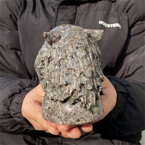 1.31kg Natural Carved Yooperlite Tiger Head Figurines Reiki Quartz Crystal Skull