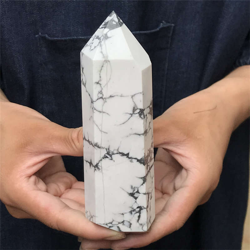 570g Howlite Obelisk Quartz Crystal Wand Point Tower Decor Healing Gem