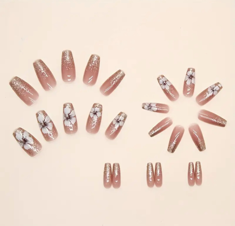 24pcs Press On False Finger Nails Fake Nails Glittered Solid Colours 52 Options