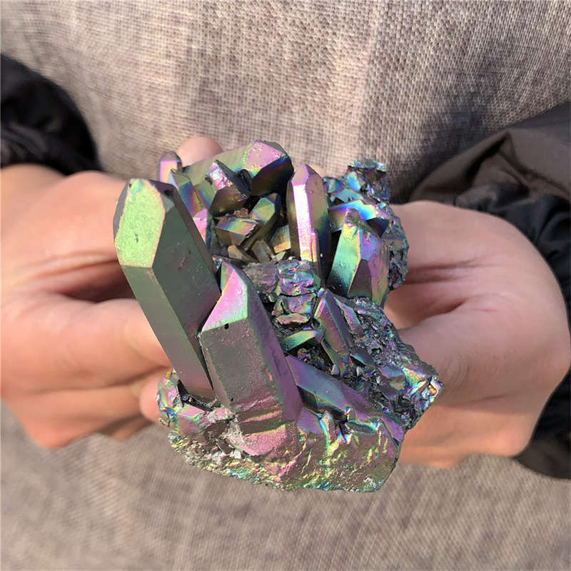 250g Electroplate Rainbow cluster quartz crystal mineral specimen reiki healing