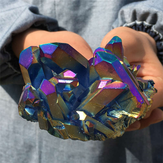 300g Electroplate Rainbow cluster quartz crystal mineral specimen reiki healing