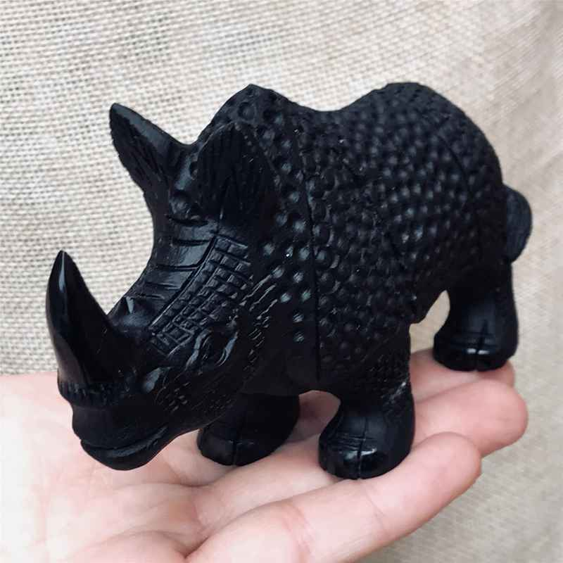 0.33kg Natural obsidian rhinoceros carved Quartz Crystal skull Healing