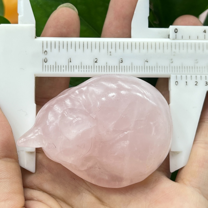 1pc Natural pink rose quartz Sleep cat carved quartz crystal animal skull 2"