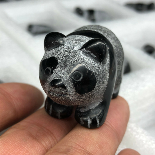 1.5&apos;&apos;Top Natural obsidian hand carved panda skull quartz crystal healing 1pc