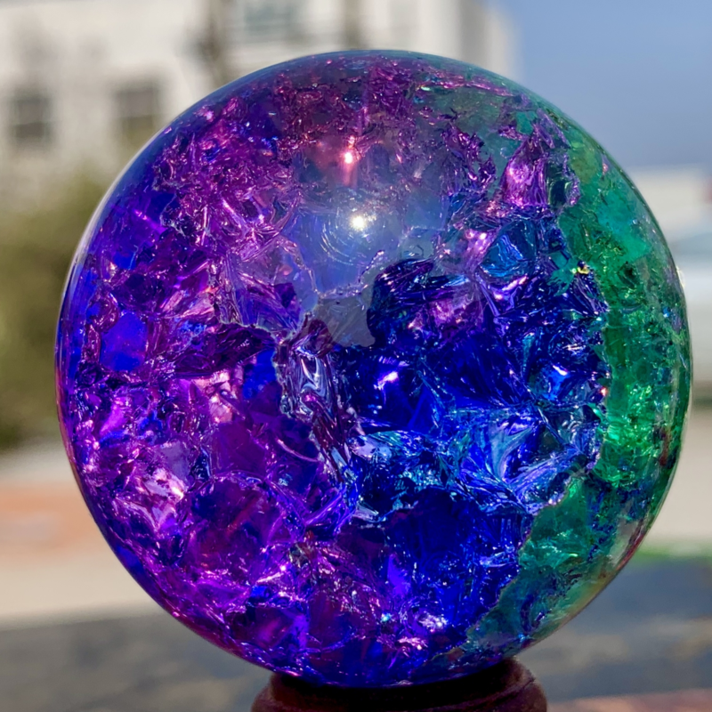 163G Natural Titanium Rainbow Quartz sphere Crystal ball Healing