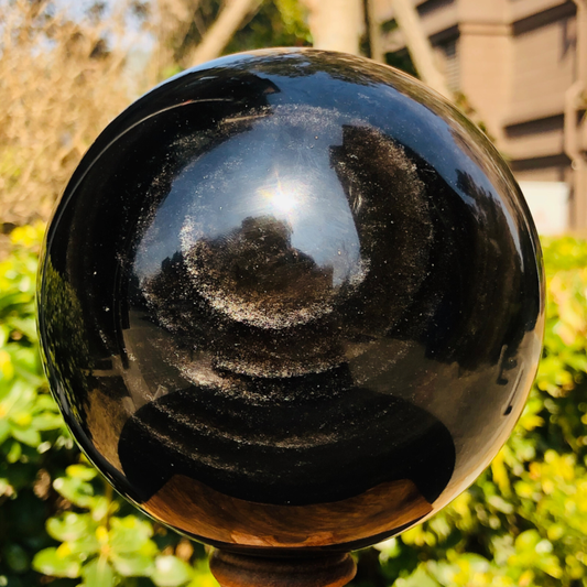 4.15LB Natural Silver Black Obsidian Sphere Quartz Crystal Ball Healing