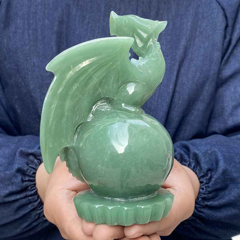0.83kg Natural aventurine dragon skull carved Quartz Crystal skull Healing