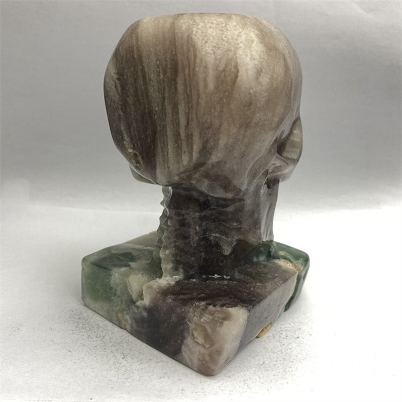1550g Natural Beantiful Fluorite Quartz Skull Hand Carved Crystal Healing Skull