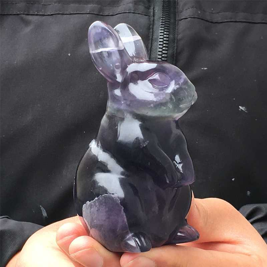 0.34kg Natural fluorite rabbit carved Quartz Crystal skull Healing