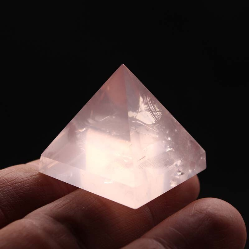 Natural Pink Rose Quartz Crystal Pyramid Healing Mineral Energy Gem Tower Decor