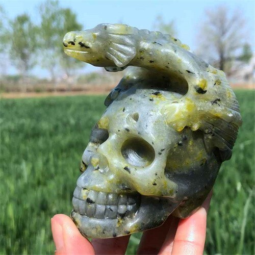 500g Natural carved Unknown Stone dragon Skull reiki quartz crystal skull polish