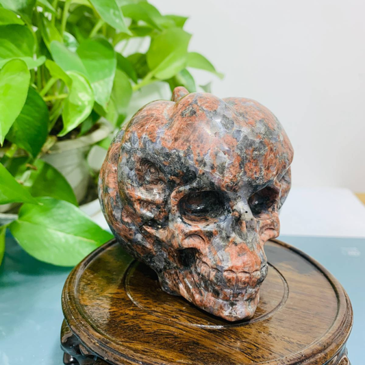 949g Natural Crystal Jade Hand Carved Quartz Skull Medium Energy Reiki Healing