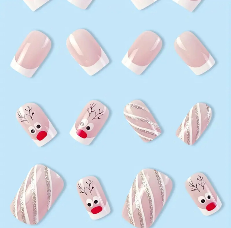 24pcs Press On False Finger Nails Fake Nails Glittered Solid Colours 52 Options